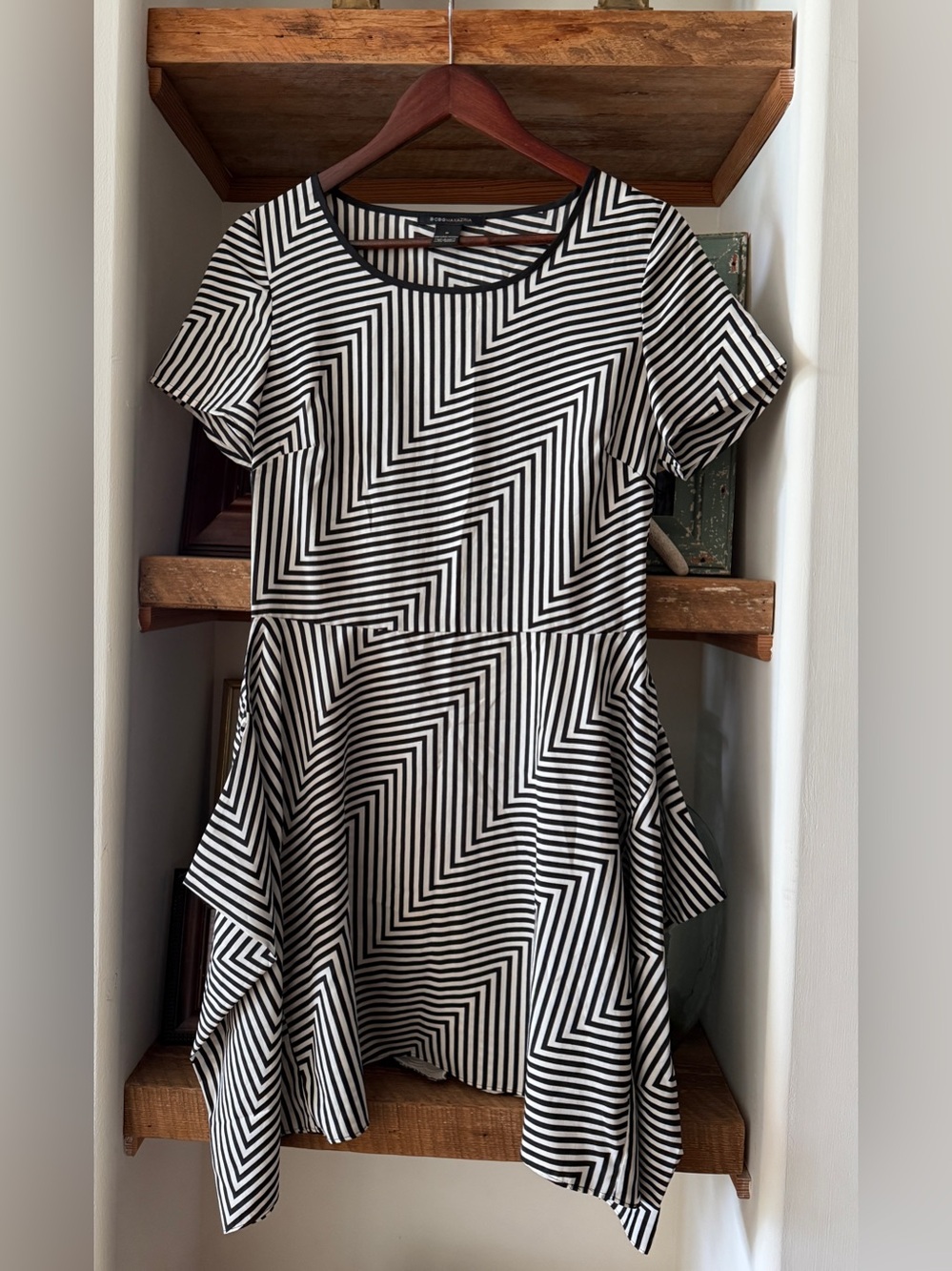 BCBG MAXAZRIA Black/White Stripe Flare Dress. Like new. Medium.